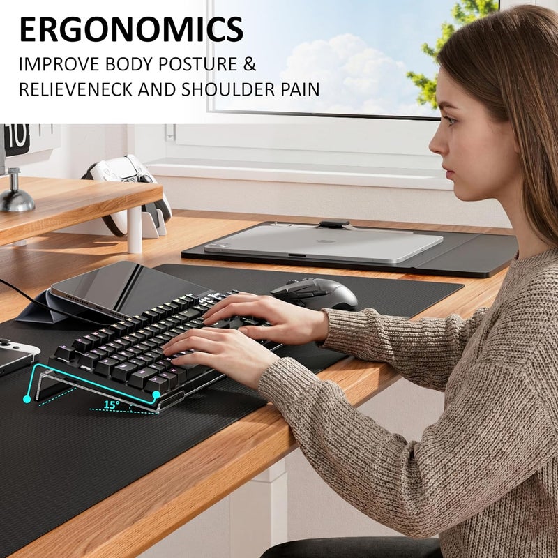 Egchi Computer Keyboard Stand PC Keyboard Stand, Acrylic Tilted Keyboard Stand for Ergonomic Typing Clear Keyboard Tray for Easy Typing and Working, Keyboard Holder with Silicone Non-Slip Case - Image 4